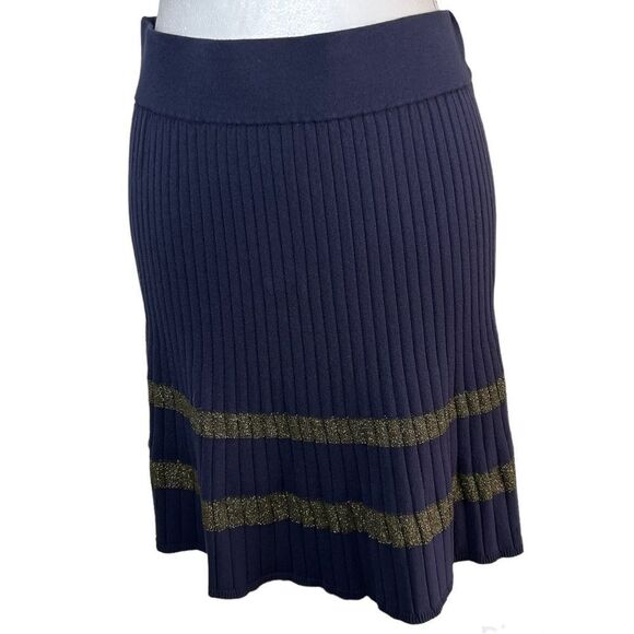 NEW! Ann Taylor Navy/Gold Academia Preppy Knit Sweater Skirt Size Small Petite - Picture 1 of 10